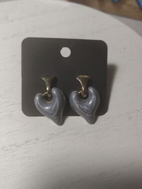 Gold and Gray Heart Drop Earrings